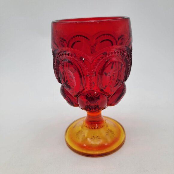 Le Smith Other - LE Smith Amberina Sunset Moon & Stars Glass Goblet Vintage Collectible Decor